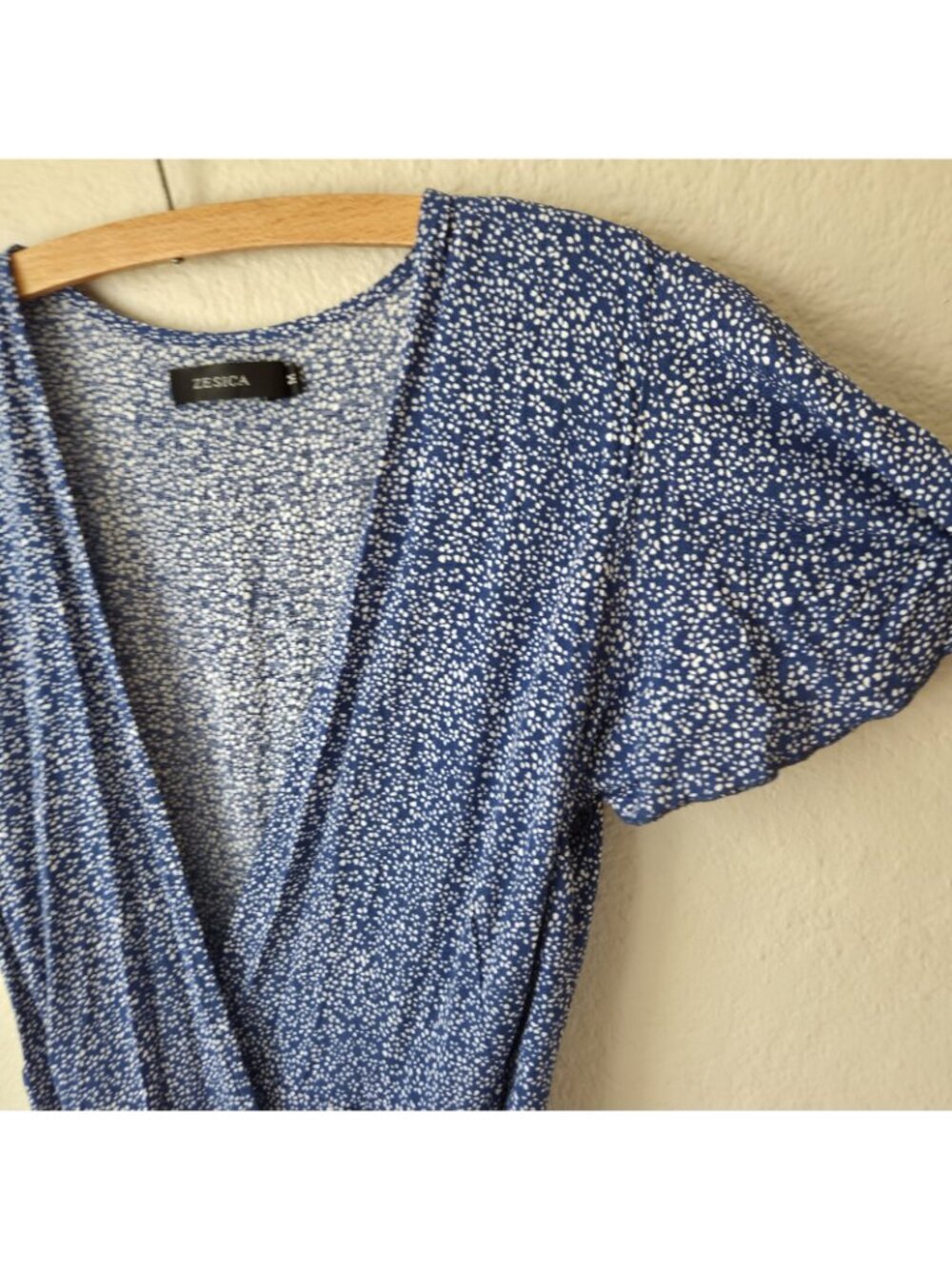 Zesica Wrap Ruffler Midi Dress Womens M Blue/White Floral Short Sleeve VNeck - Picture 6 of 16